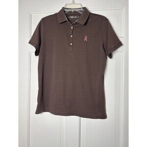 LADY HAGEN Polo Shirt Womens Large Brown w/Breast Cancer Logo (20” Chest)